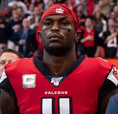 Who did Julio Jones surpass to become the Falcons all-time leading receiver?