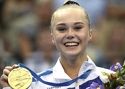 How many times has Angelina been a Russian national all-around champion?
