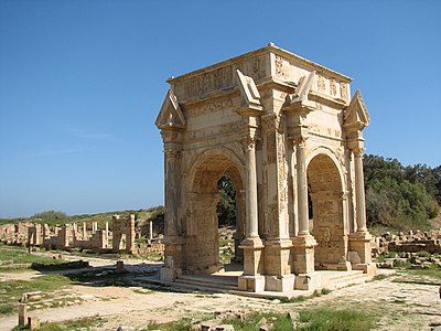 What is the present-day name of the city where Leptis Magna is located?