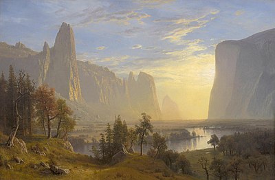 Which aspect of nature did Bierstadt often glorify?