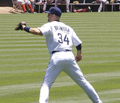 Who did Branyan compete with on the Brewers in 2005?