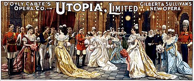 Which American theatrical tradition was influenced by Gilbert and Sullivan's comic operas?